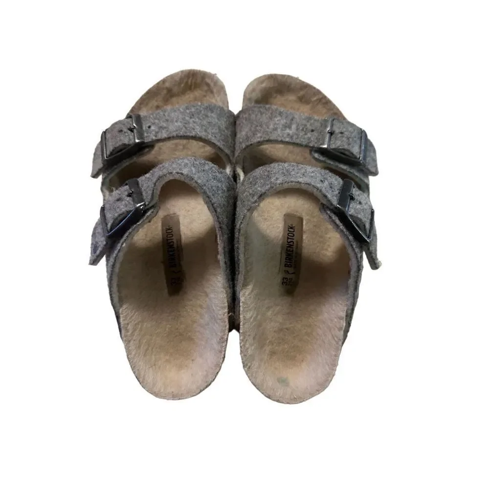Birkenstock Sherpa Shearling Grey Wool Slide Sandal Big Kids Size 2 EU 33
